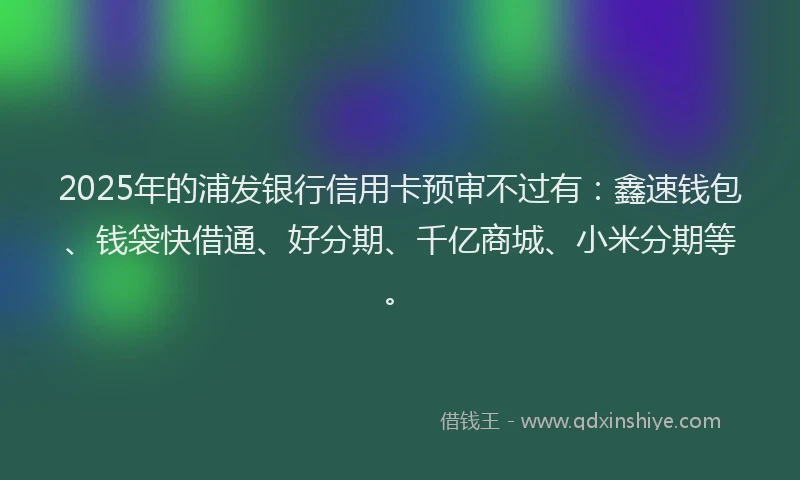 2025年的浦发银行信用卡预审不过有：鑫速钱包、钱袋快借通、好分期、千亿商城、小米分期等。