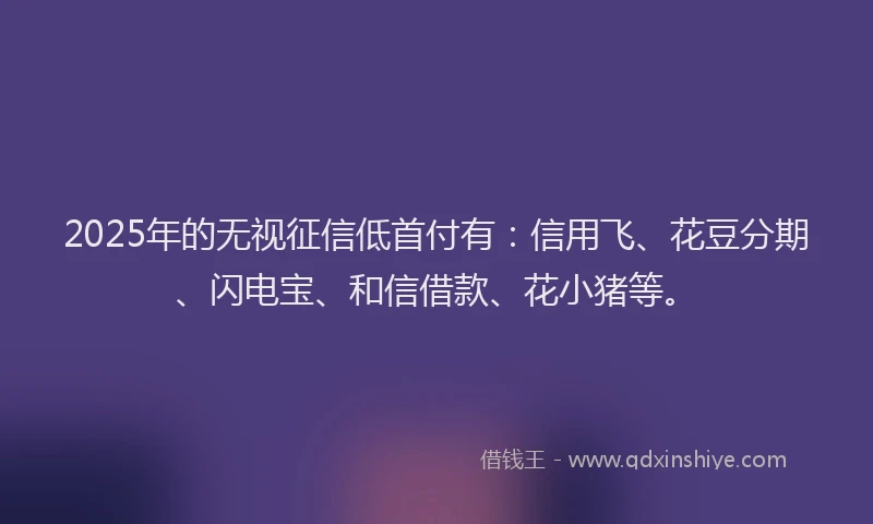 2025年的无视征信低首付有：信用飞、花豆分期、闪电宝、和信借款、花小猪等。