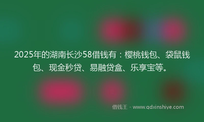 2025年的湖南长沙58借钱有：樱桃钱包、袋鼠钱包、现金秒贷、易融贷盒、乐享宝等。