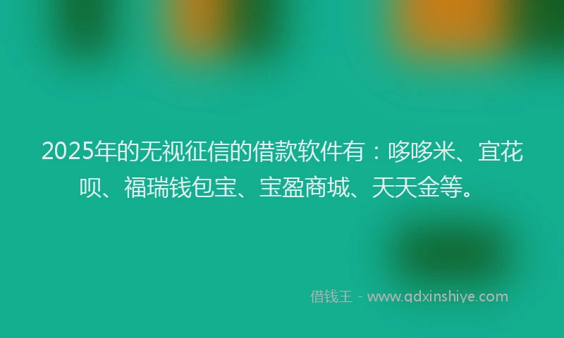 2025年的无视征信的借款软件有：哆哆米、宜花呗、福瑞钱包宝、宝盈商城、天天金等。