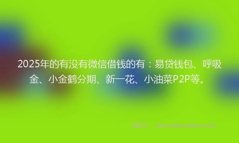 2025年的有没有微信借钱的有：易贷钱包、呼吸金、小金鹤分期、新一花、小油菜P2P等。