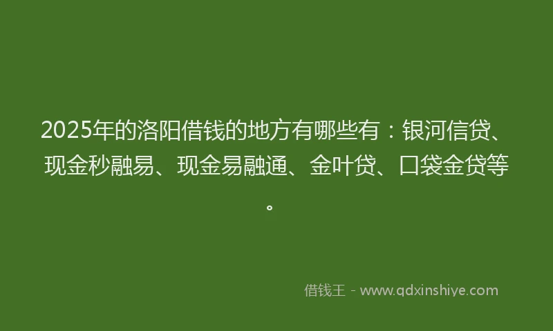 2025年的洛阳借钱的地方有哪些有：银河信贷、现金秒融易、现金易融通、金叶贷、口袋金贷等。