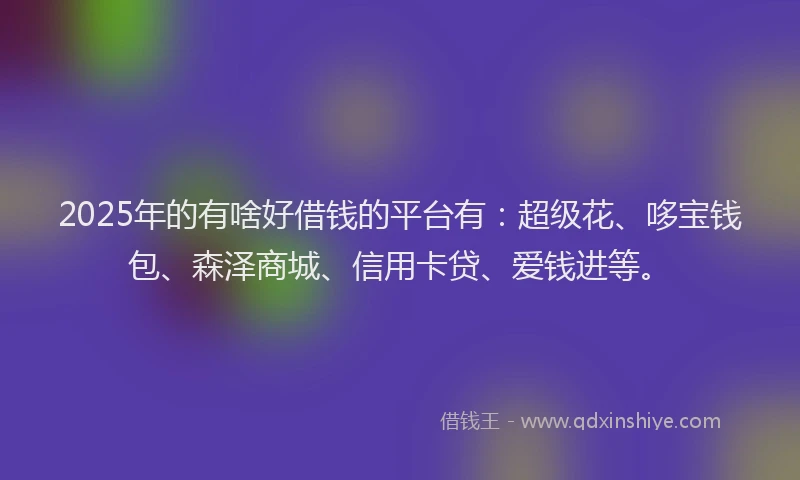 2025年的有啥好借钱的平台有：超级花、哆宝钱包、森泽商城、信用卡贷、爱钱进等。
