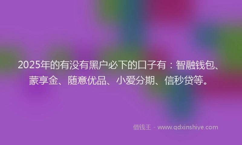 2025年的有没有黑户必下的口子有：智融钱包、蒙享金、随意优品、小爱分期、信秒贷等。