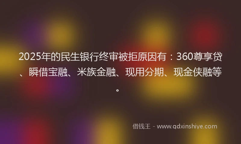 2025年的民生银行终审被拒原因有：360尊享贷、瞬借宝融、米族金融、现用分期、现金侠融等。
