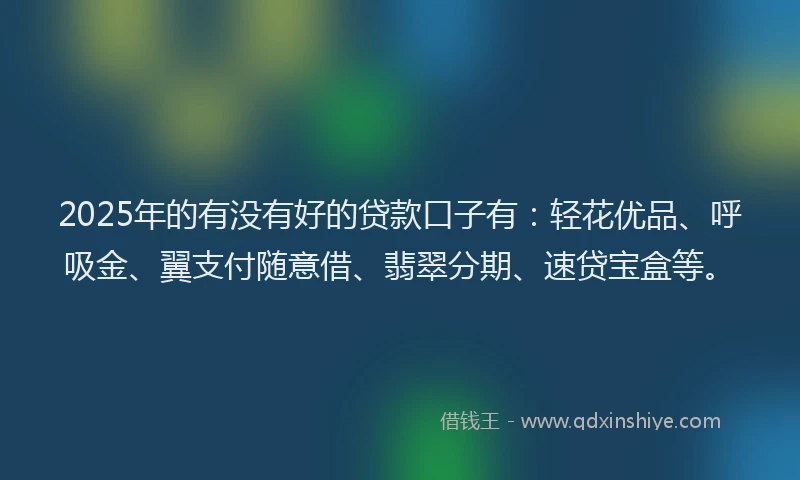 2025年的有没有好的贷款口子有：轻花优品、呼吸金、翼支付随意借、翡翠分期、速贷宝盒等。