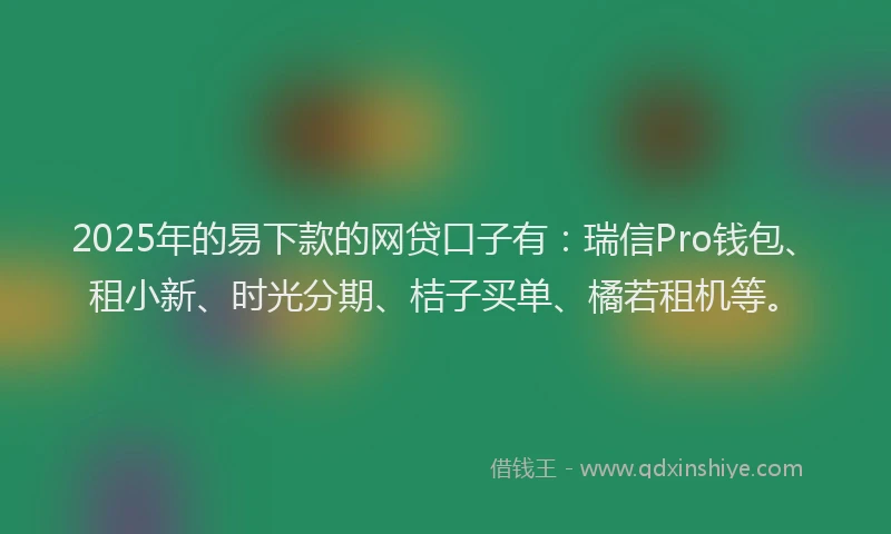 2025年的易下款的网贷口子有：瑞信Pro钱包、租小新、时光分期、桔子买单、橘若租机等。