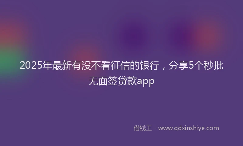 2025年最新有没不看征信的银行，分享5个秒批无面签贷款app