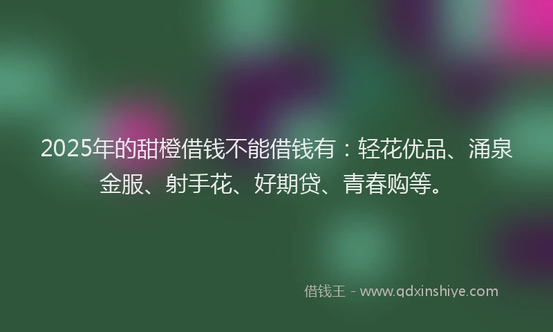 2025年的甜橙借钱不能借钱有：轻花优品、涌泉金服、射手花、好期贷、青春购等。