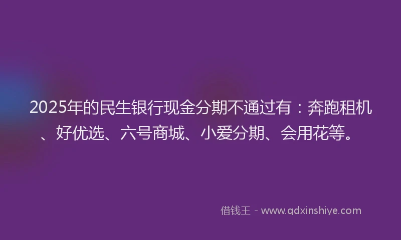 2025年的民生银行现金分期不通过有：奔跑租机、好优选、六号商城、小爱分期、会用花等。