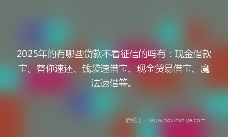 2025年的有哪些贷款不看征信的吗有：现金借款宝、替你速还、钱袋速借宝、现金贷易借宝、魔法速借等。