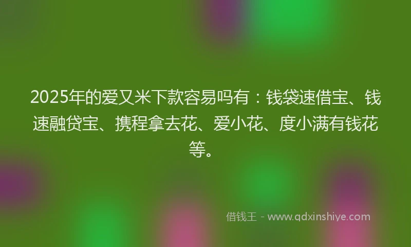 2025年的爱又米下款容易吗有：钱袋速借宝、钱速融贷宝、携程拿去花、爱小花、度小满有钱花等。