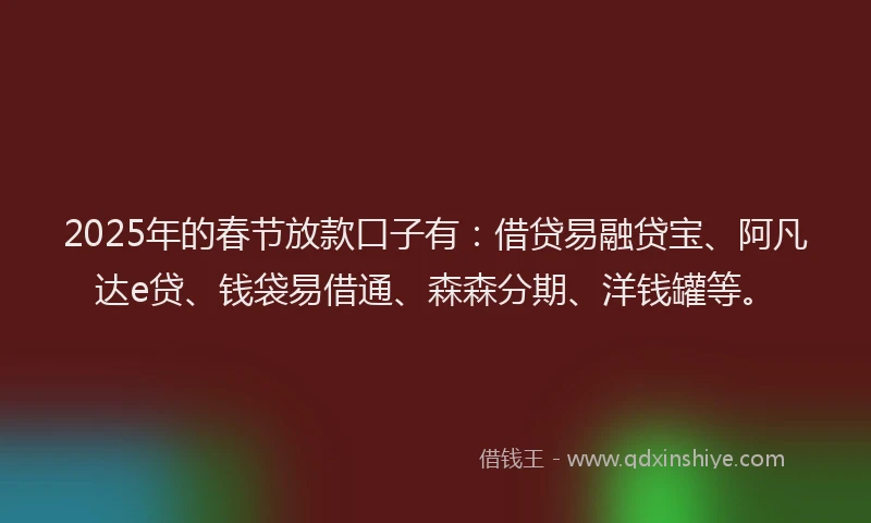 2025年的春节放款口子有：借贷易融贷宝、阿凡达e贷、钱袋易借通、森森分期、洋钱罐等。