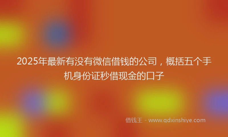 2025年最新有没有微信借钱的公司，概括五个手机身份证秒借现金的口子