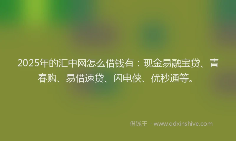 2025年的汇中网怎么借钱有：现金易融宝贷、青春购、易借速贷、闪电侠、优秒通等。