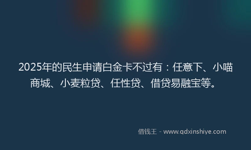 2025年的民生申请白金卡不过有：任意下、小喵商城、小麦粒贷、任性贷、借贷易融宝等。