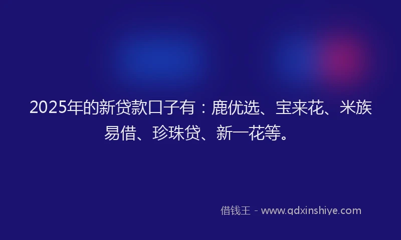 2025年的新贷款口子有：鹿优选、宝来花、米族易借、珍珠贷、新一花等。