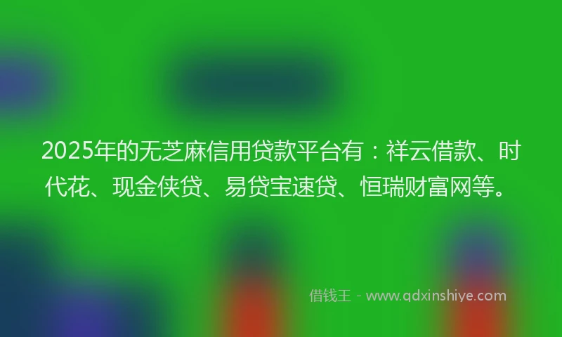 2025年的无芝麻信用贷款平台有：祥云借款、时代花、现金侠贷、易贷宝速贷、恒瑞财富网等。