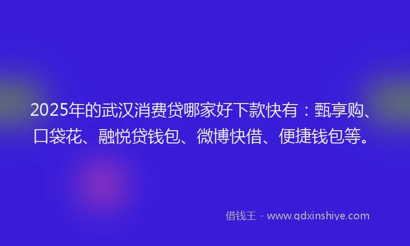 2025年的武汉消费贷哪家好下款快有：甄享购、口袋花、融悦贷钱包、微博快借、便捷钱包等。