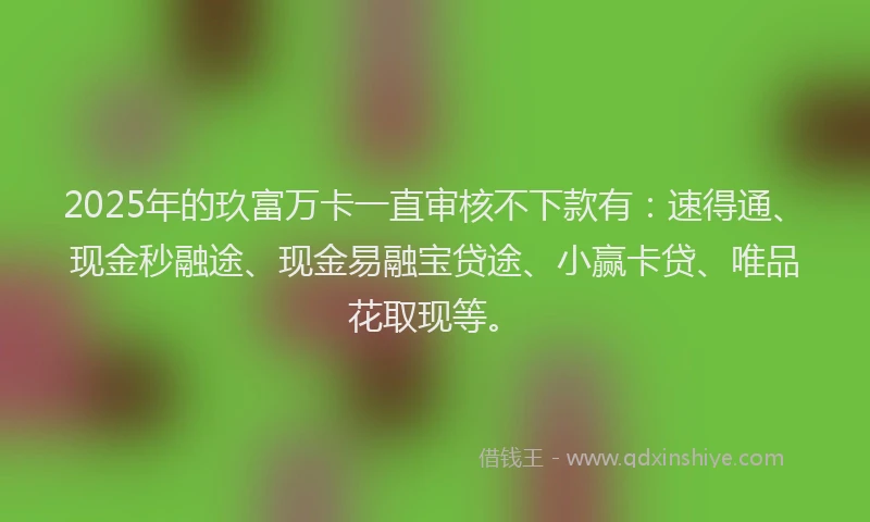 2025年的玖富万卡一直审核不下款有：速得通、现金秒融途、现金易融宝贷途、小赢卡贷、唯品花取现等。