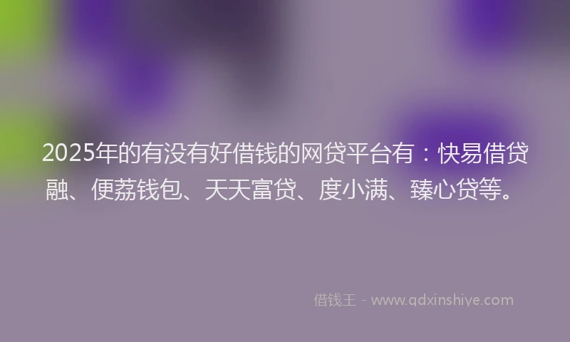 2025年的有没有好借钱的网贷平台有：快易借贷融、便荔钱包、天天富贷、度小满、臻心贷等。