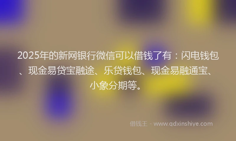 2025年的新网银行微信可以借钱了有：闪电钱包、现金易贷宝融途、乐贷钱包、现金易融通宝、小象分期等。