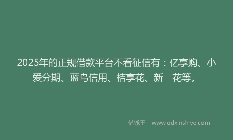 2025年的正规借款平台不看征信有：亿享购、小爱分期、蓝鸟信用、桔享花、新一花等。