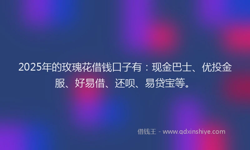 2025年的玫瑰花借钱口子有：现金巴士、优投金服、好易借、还呗、易贷宝等。