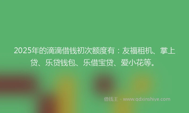 2025年的滴滴借钱初次额度有：友福租机、掌上贷、乐贷钱包、乐借宝贷、爱小花等。