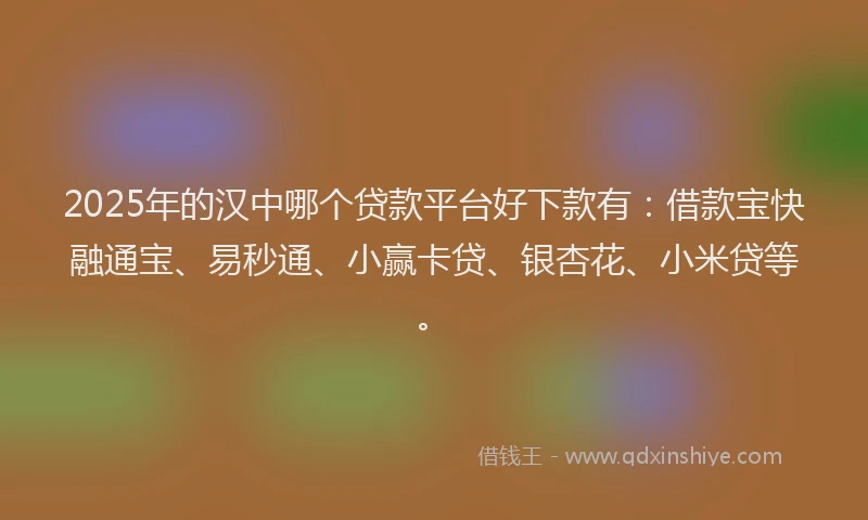 2025年的汉中哪个贷款平台好下款有：借款宝快融通宝、易秒通、小赢卡贷、银杏花、小米贷等。