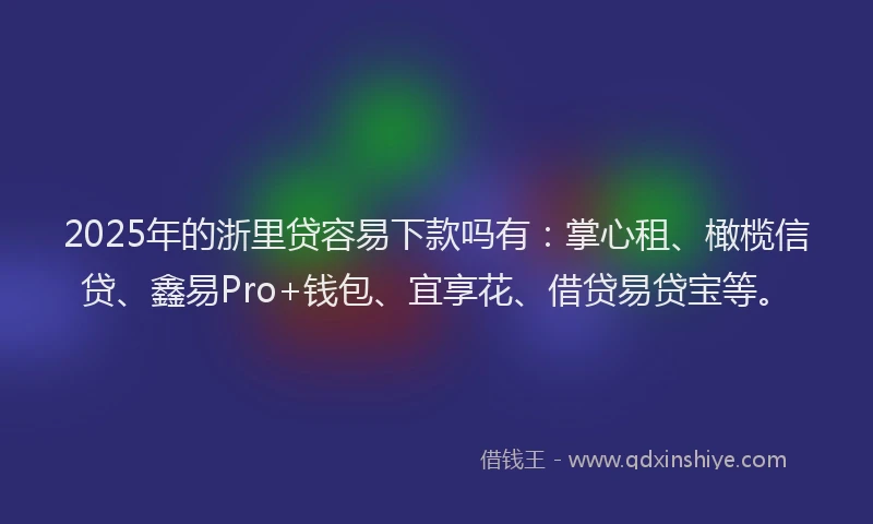 2025年的浙里贷容易下款吗有：掌心租、橄榄信贷、鑫易Pro+钱包、宜享花、借贷易贷宝等。