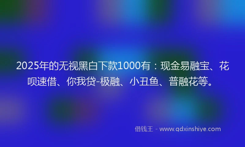 2025年的无视黑白下款1000有：现金易融宝、花呗速借、你我贷-极融、小丑鱼、普融花等。