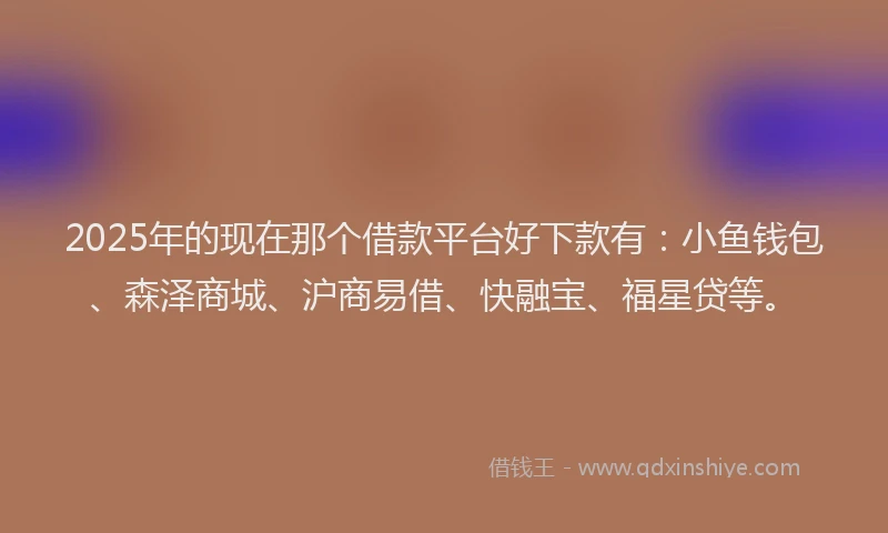 2025年的现在那个借款平台好下款有：小鱼钱包、森泽商城、沪商易借、快融宝、福星贷等。