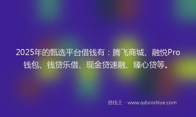 2025年的甄选平台借钱有：腾飞商城、融悦Pro钱包、钱贷乐借、现金贷速融、臻心贷等。