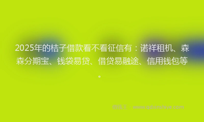 2025年的桔子借款看不看征信有：诺祥租机、森森分期宝、钱袋易贷、借贷易融途、信用钱包等。