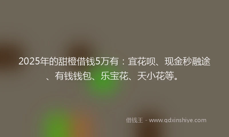 2025年的甜橙借钱5万有：宜花呗、现金秒融途、有钱钱包、乐宝花、天小花等。