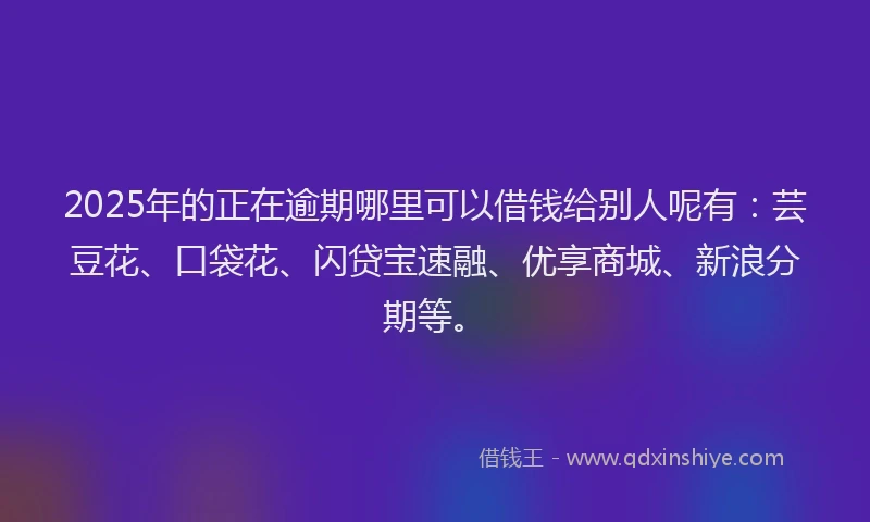 2025年的正在逾期哪里可以借钱给别人呢有：芸豆花、口袋花、闪贷宝速融、优享商城、新浪分期等。
