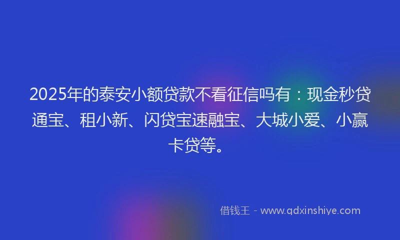 2025年的泰安小额贷款不看征信吗有：现金秒贷通宝、租小新、闪贷宝速融宝、大城小爱、小赢卡贷等。