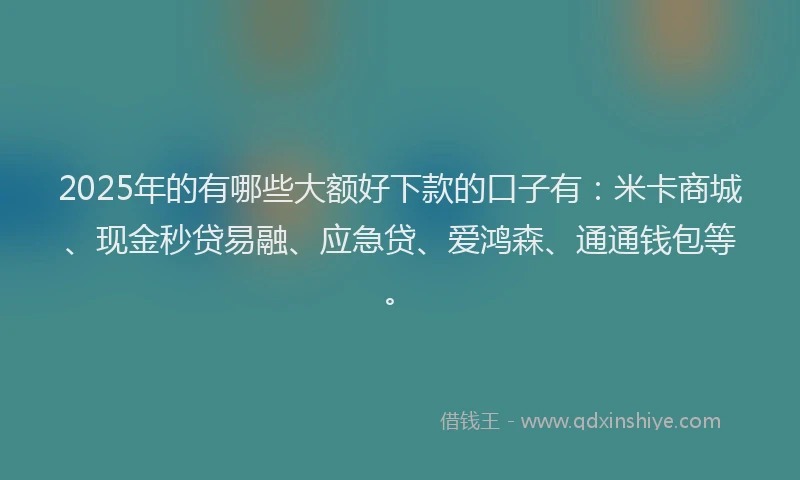 2025年的有哪些大额好下款的口子有：米卡商城、现金秒贷易融、应急贷、爱鸿森、通通钱包等。