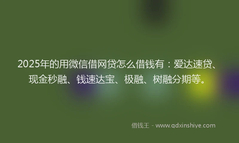 2025年的用微信借网贷怎么借钱有：爱达速贷、现金秒融、钱速达宝、极融、树融分期等。