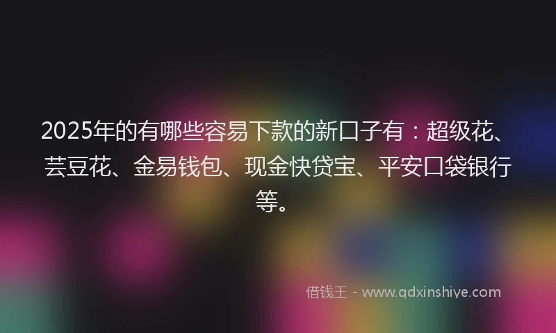 2025年的有哪些容易下款的新口子有：超级花、芸豆花、金易钱包、现金快贷宝、平安口袋银行等。