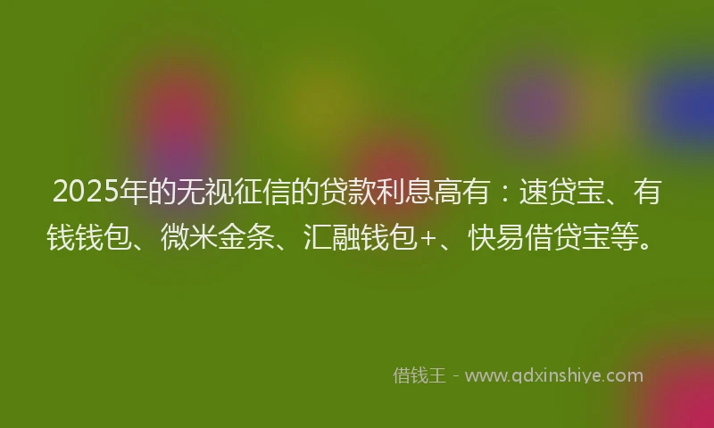2025年的无视征信的贷款利息高有：速贷宝、有钱钱包、微米金条、汇融钱包+、快易借贷宝等。
