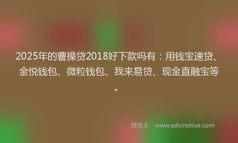 2025年的曹操贷2018好下款吗有：用钱宝速贷、金悦钱包、微粒钱包、我来易贷、现金直融宝等。