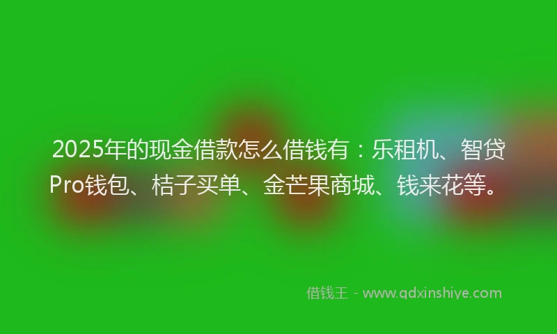 2025年的现金借款怎么借钱有：乐租机、智贷Pro钱包、桔子买单、金芒果商城、钱来花等。