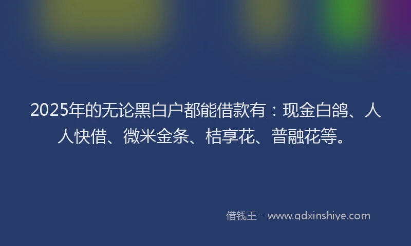 2025年的无论黑白户都能借款有：现金白鸽、人人快借、微米金条、桔享花、普融花等。