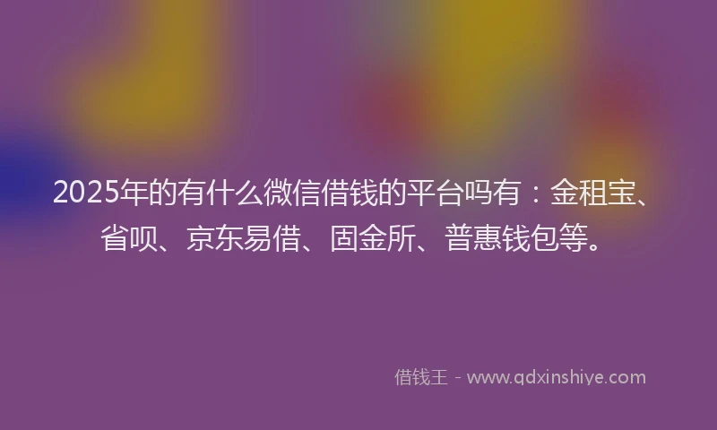 2025年的有什么微信借钱的平台吗有：金租宝、省呗、京东易借、固金所、普惠钱包等。
