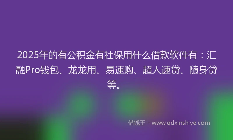 2025年的有公积金有社保用什么借款软件有：汇融Pro钱包、龙龙用、易速购、超人速贷、随身贷等。