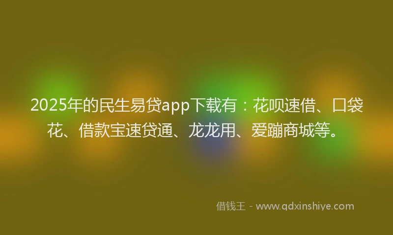 2025年的民生易贷app下载有：花呗速借、口袋花、借款宝速贷通、龙龙用、爱蹦商城等。