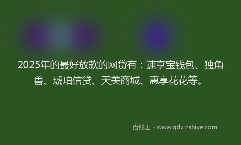 2025年的最好放款的网贷有：速享宝钱包、独角兽、琥珀信贷、天美商城、惠享花花等。
