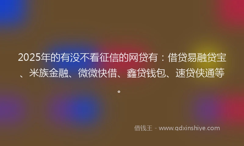 2025年的有没不看征信的网贷有：借贷易融贷宝、米族金融、微微快借、鑫贷钱包、速贷侠通等。